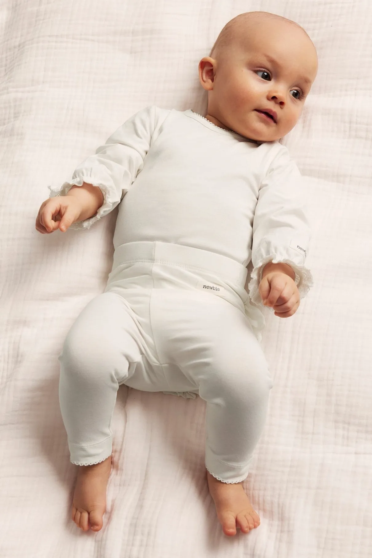 Baby white lace-cuff bodysuit