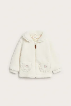 Baby white pile jacket with collar and lace