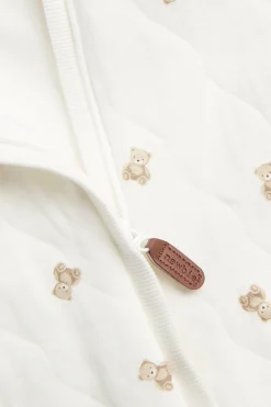 Baby white quilted hooded overall with bear print
