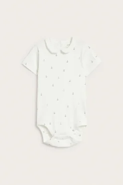 Baby white ribbed bodysuit with sailboats
