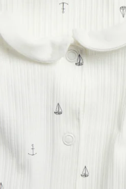 Baby white ribbed bodysuit with sailboats
