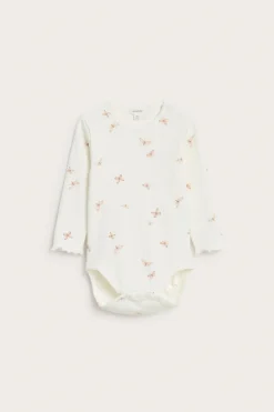 Baby white ribbed bodysuit with butterfly print