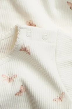 Baby white ribbed bodysuit with butterfly print
