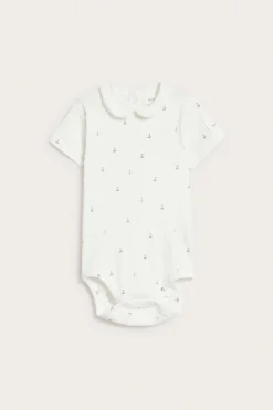 Baby white ribbed bodysuit with sailboats
