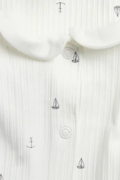 Baby white ribbed bodysuit with sailboats