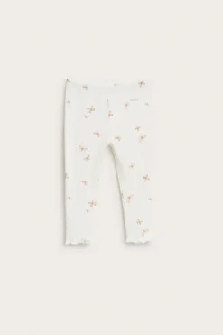 Baby white ribbed leggings with butterfly print