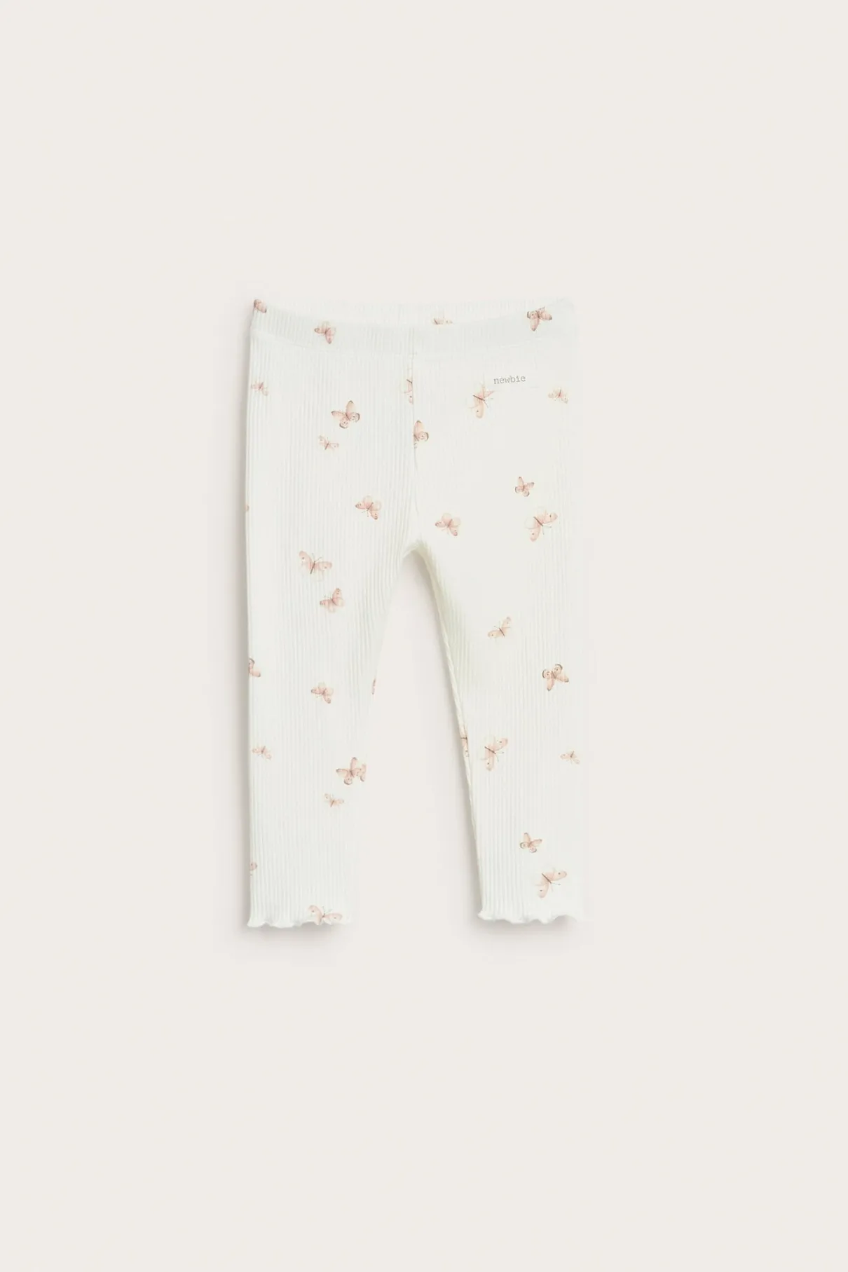 Baby white ribbed leggings with butterfly print
