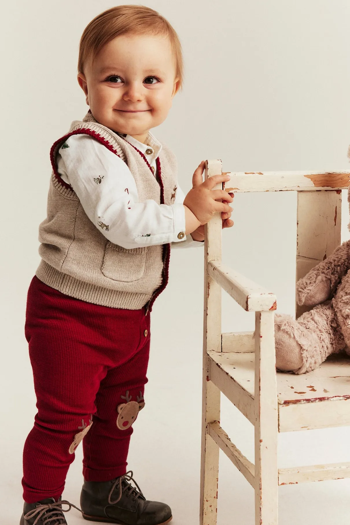Baby white shirt bodysuit with Christmas print