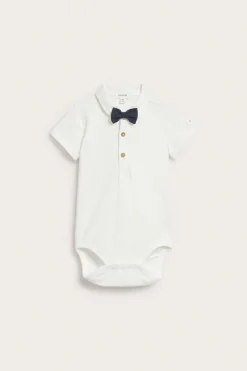 Baby white short-sleeved bodysuit with bow tie