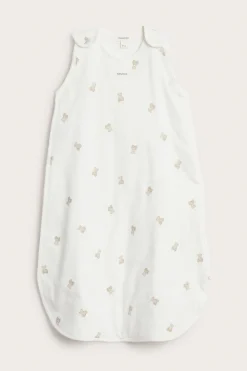 Baby white sleeping bag with bear print