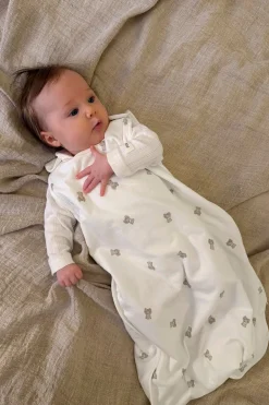 Baby white sleeping bag with bear print