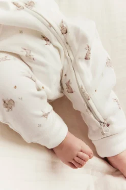 Baby white sleepsuit with bunny print