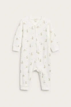 Baby white sleepsuit with bunny print