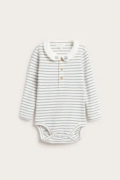 Baby white striped bodysuit with collar