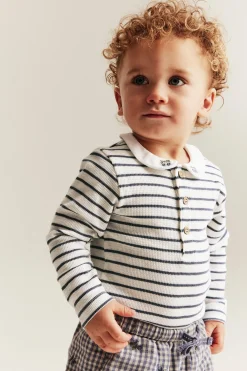 Baby white striped bodysuit with collar
