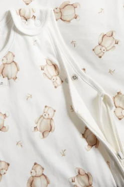 Baby white teddy bear patterned sleeping bag