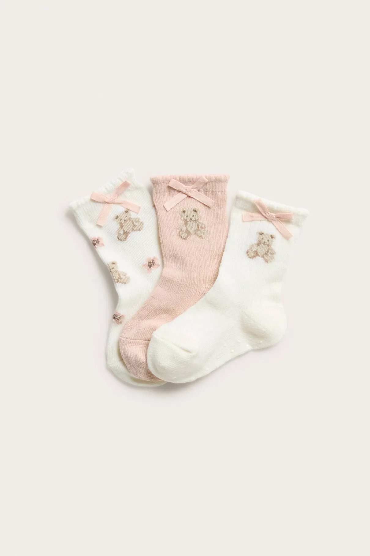Baby white teddy bear socks 3-pack