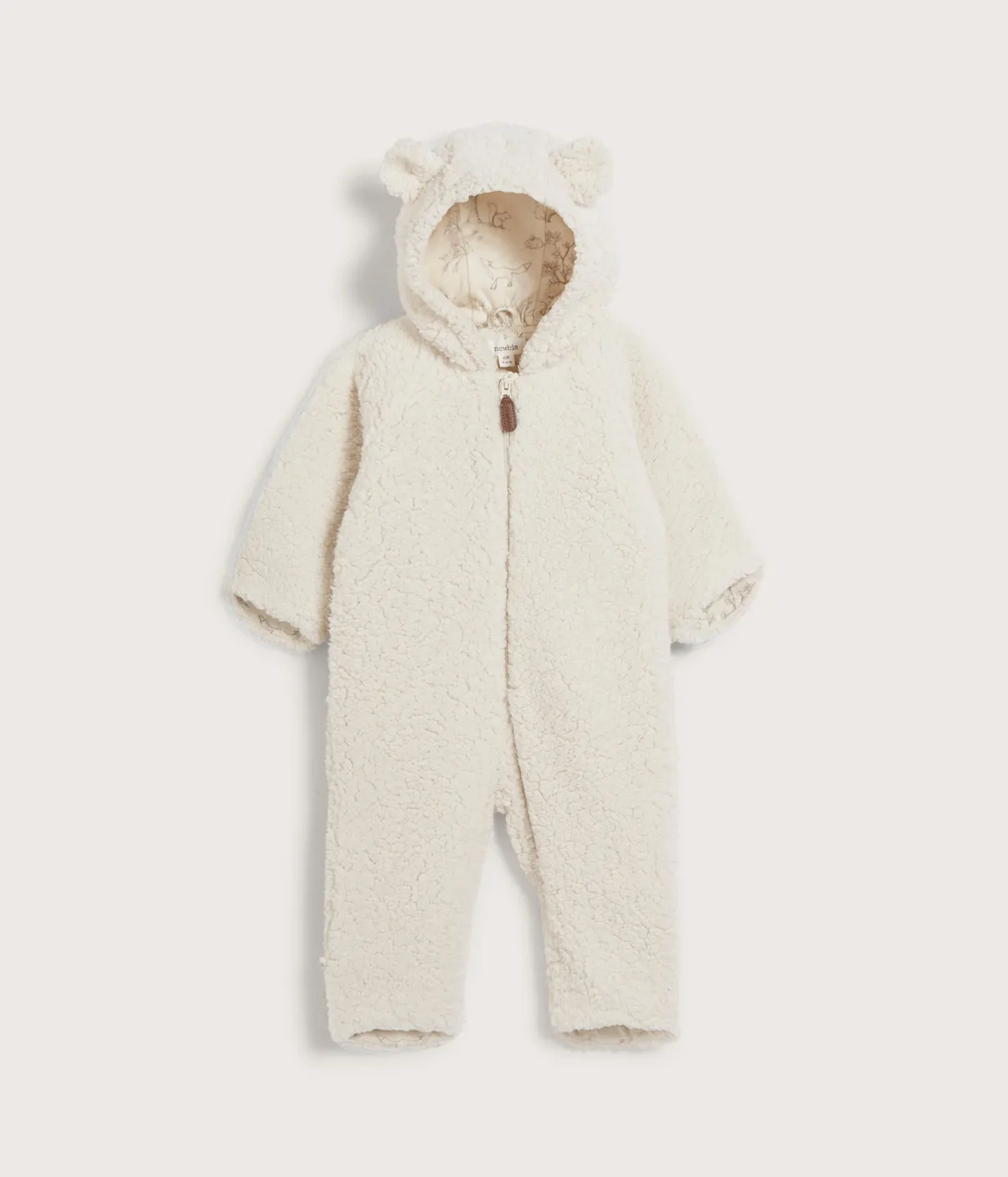 Baby white teddy coverall with hood