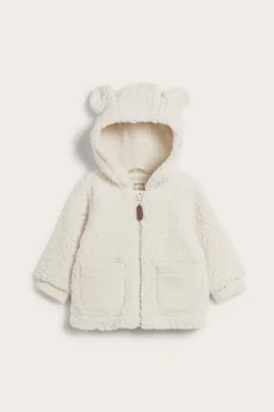 Baby white teddy jacket with hood