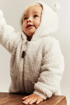 Baby white teddy jacket with hood