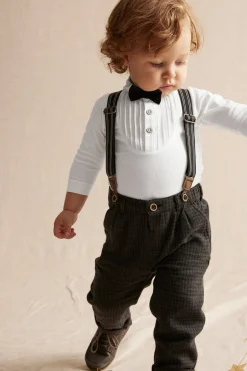 Baby white tuxedo bow tie bodysuit
