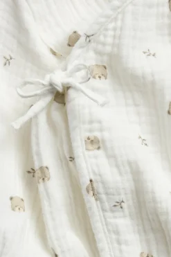 Baby white wrap-over bodysuit with bear print