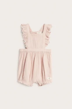 Baby woven dungaree shorts with lace