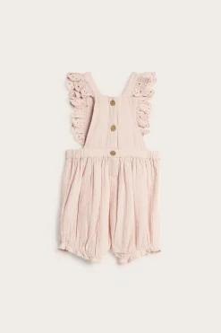 Baby woven dungaree shorts with lace