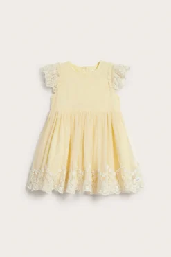 Baby yellow mesh dress with embroidery