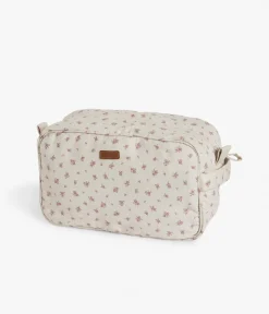 Beige floral print toiletry bag
