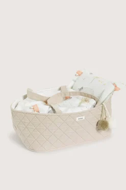 Beige quilted doll basket