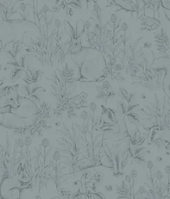 Forest Friends blue wallpaper