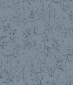 Forest Friends gray blue wallpaper