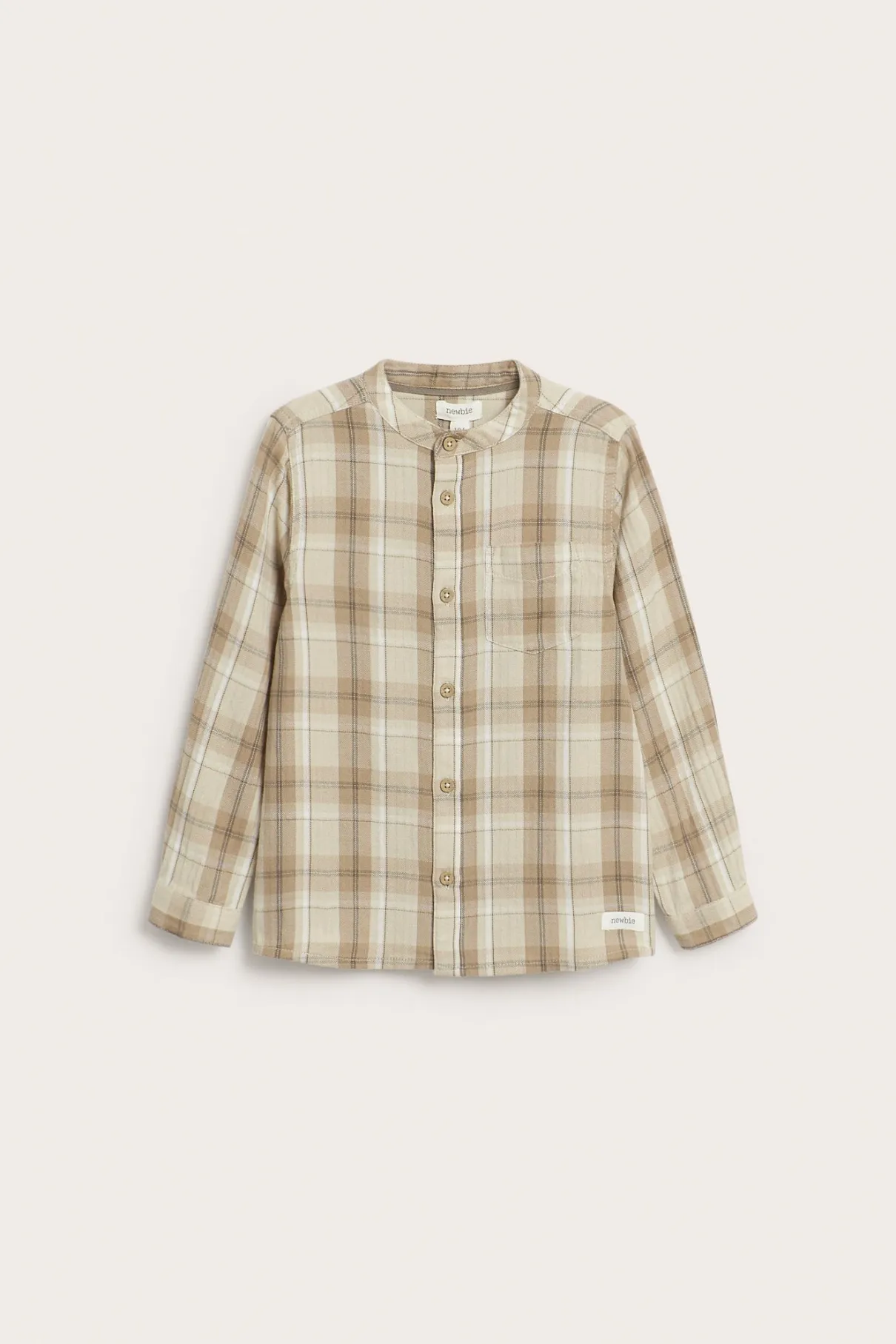 Kids´ beige checked mandarin shirt