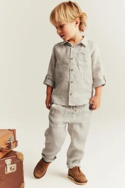 Kids beige linen shirt with collar