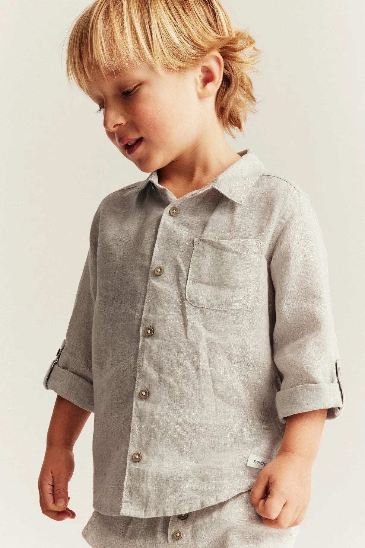 Kids beige linen shirt with collar