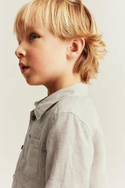 Kids beige linen shirt with collar