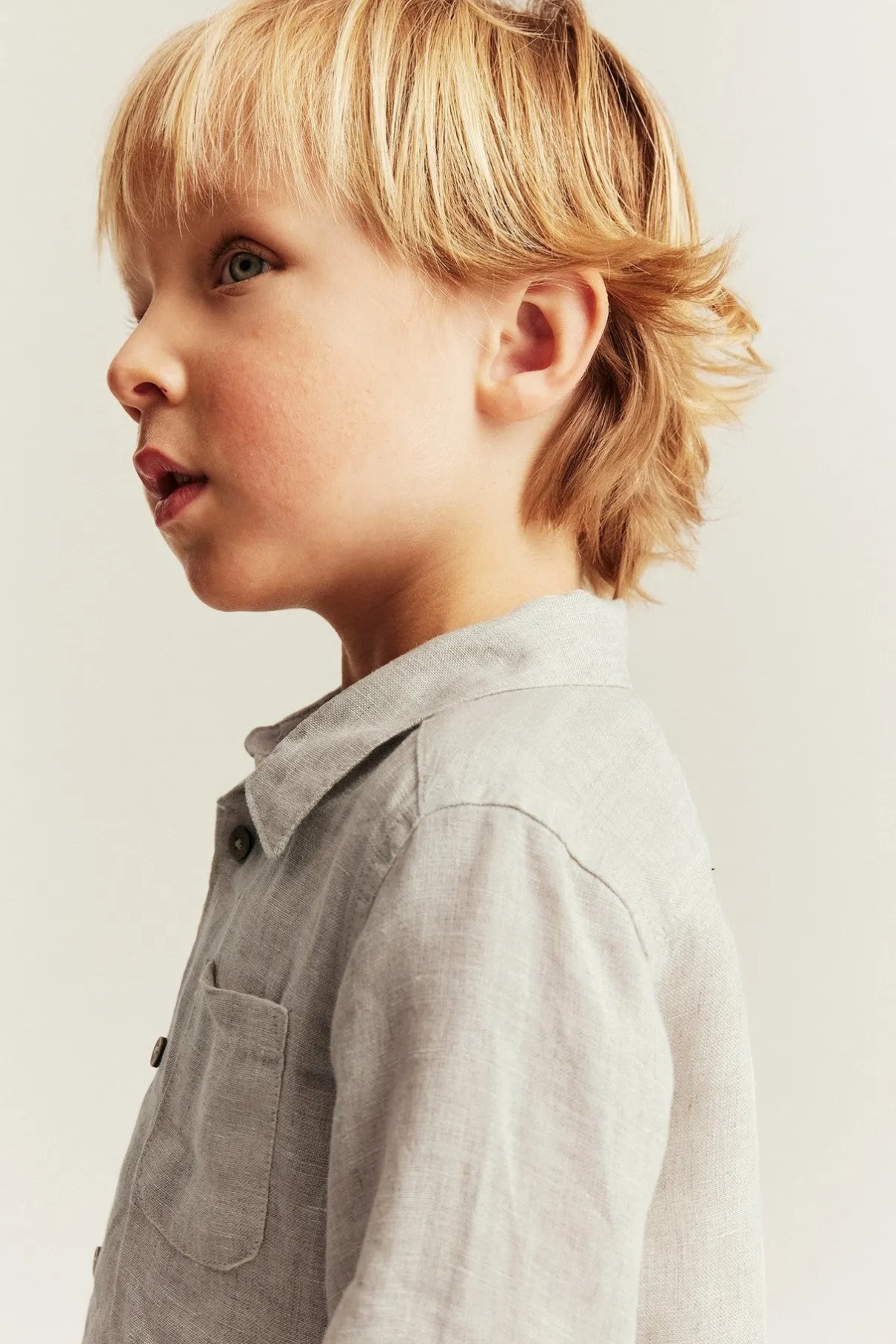 Kids beige linen shirt with collar
