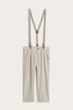 Kids' beige trousers with suspenders