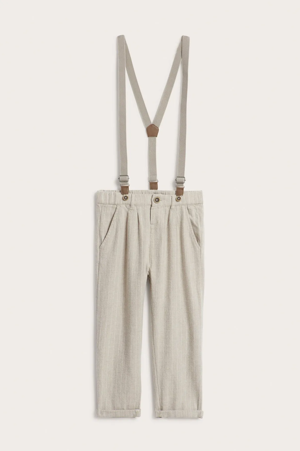 Kids' beige trousers with suspenders
