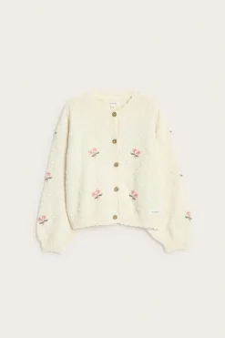 Kids beige wool blend floral cardigan