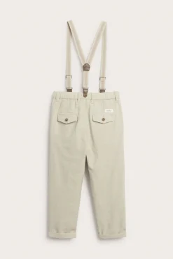 Kids beige woven trousers with suspenders