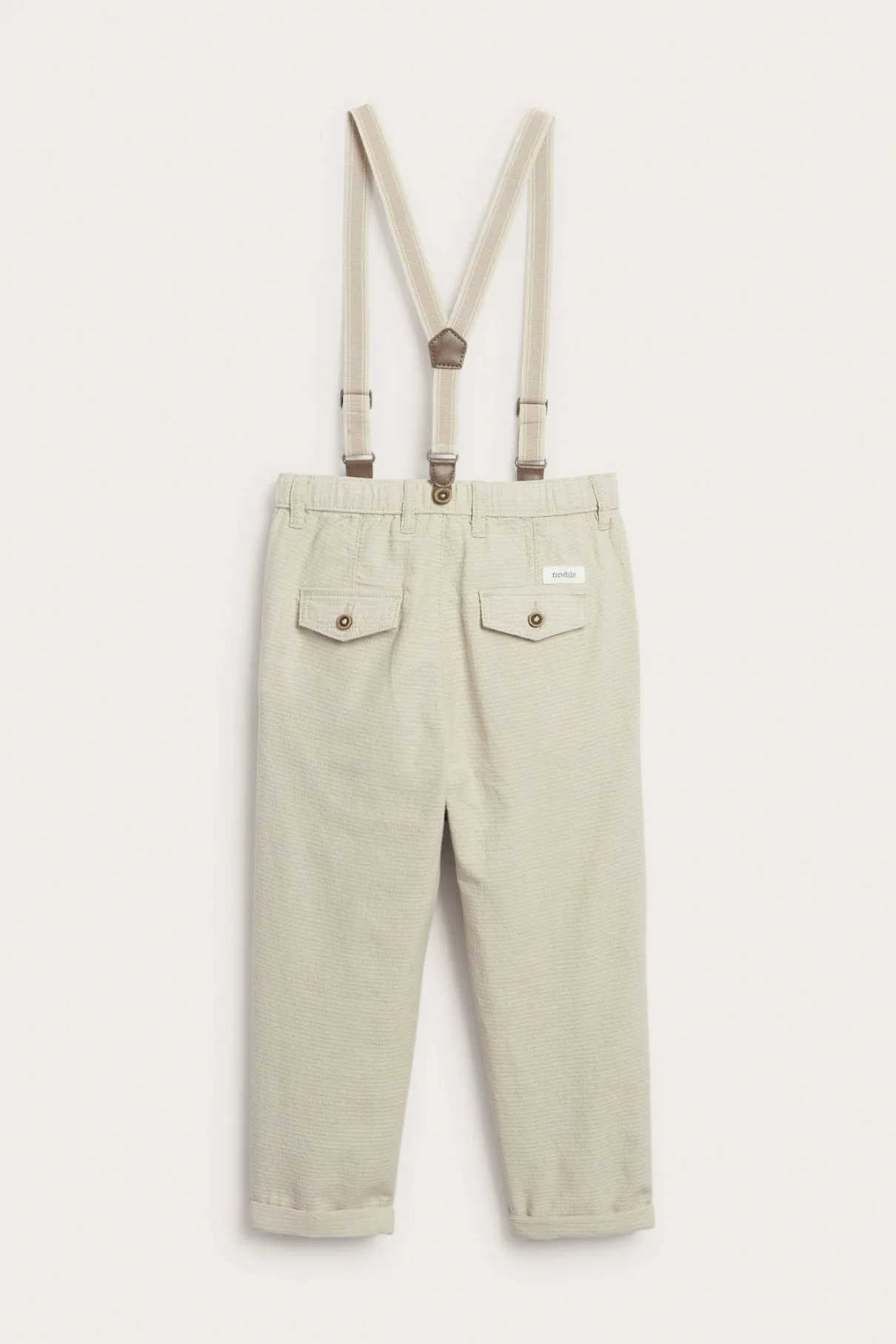 Kids beige woven trousers with suspenders