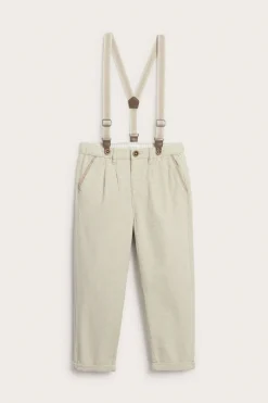 Kids beige woven trousers with suspenders