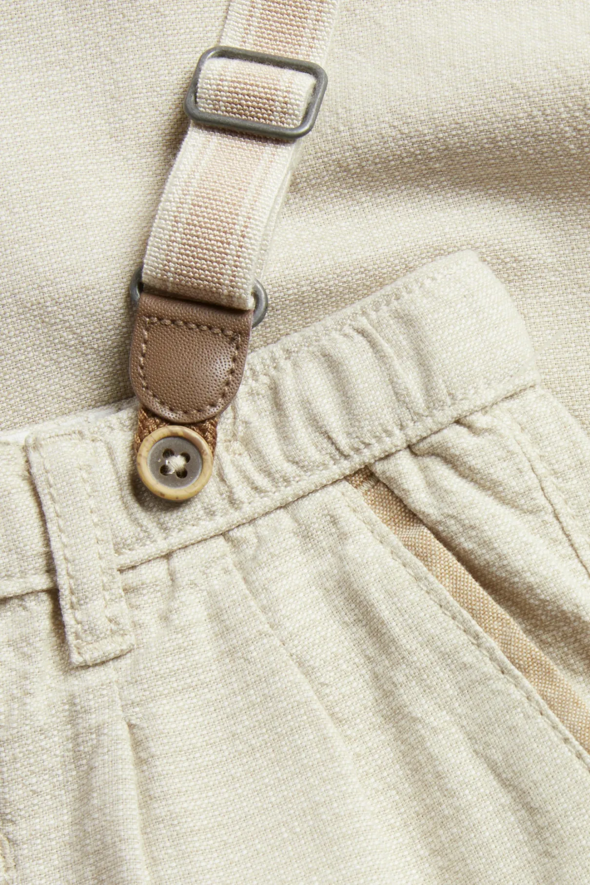 Kids beige woven trousers with suspenders