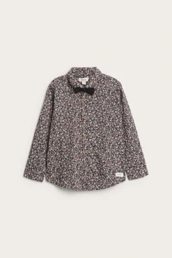 Kids black ditsy floral shirt with bow tie