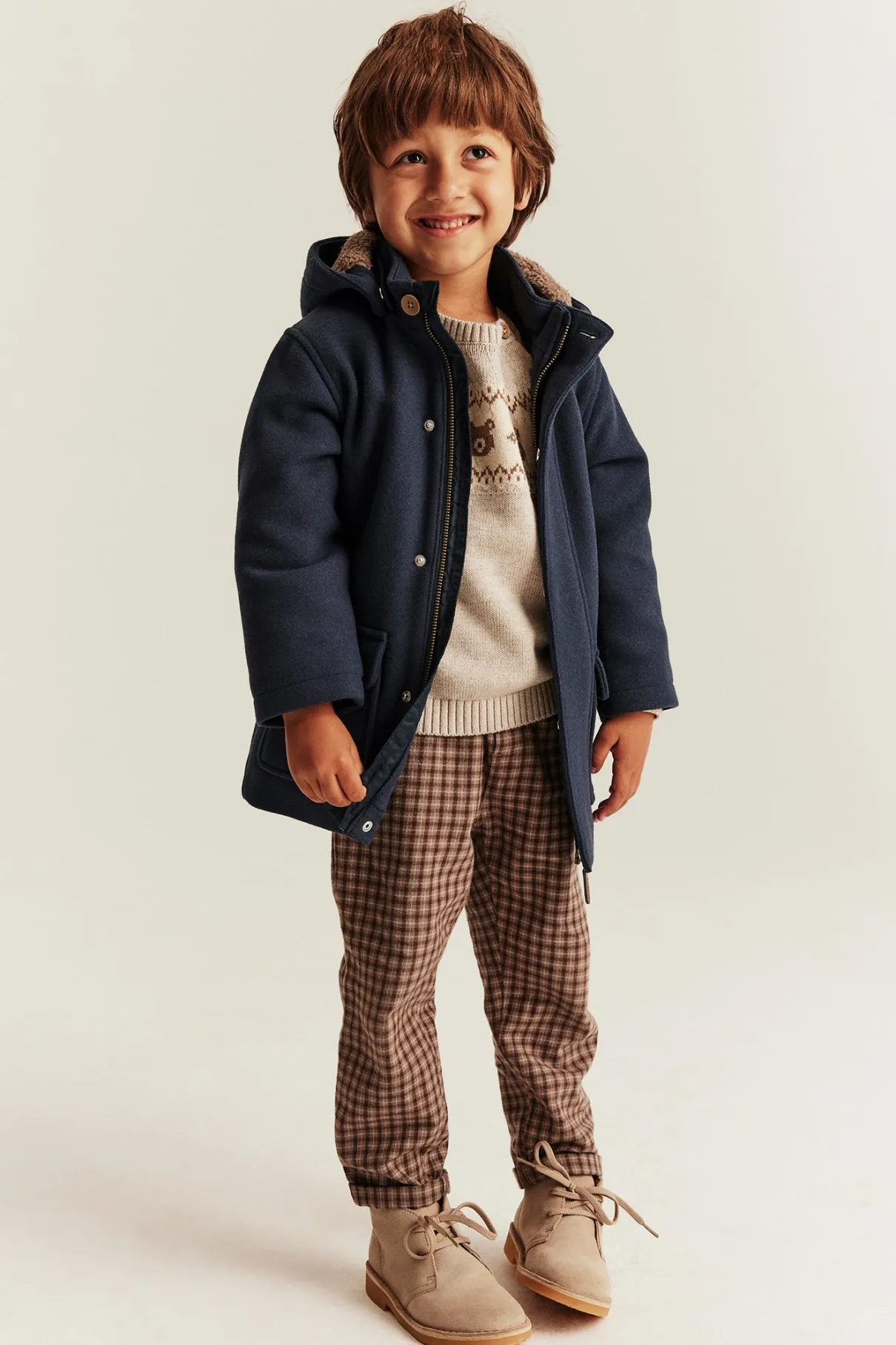 Kids' blue coat with detachable hood