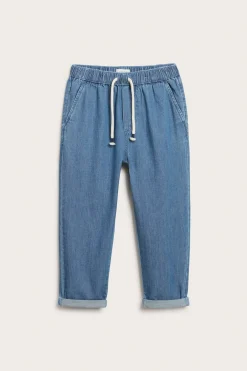Kids blue denim trousers with drawstring