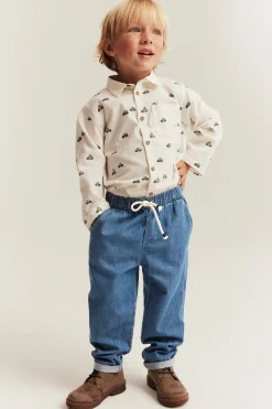 Kids blue denim trousers with drawstring