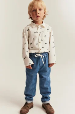 Kids blue denim trousers with drawstring